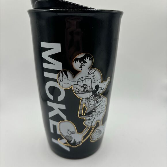 Disney Mickey Mouse Ceramic Black Tumbler Travel Mug Rare HTF Authentic - Picture 1 of 6